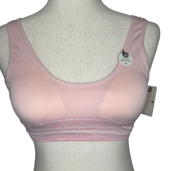 Lucky Brand Seamless Comfort Bra NWT Women's Small‎ Light Pink Spellout - Picture 1 of 5